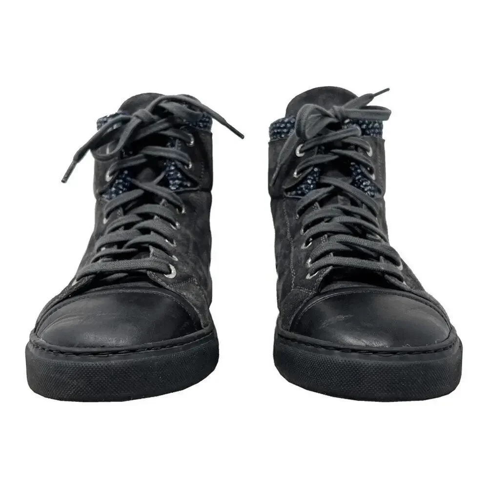 Chanel Suede & Tweed High-Top Sneakers – Gray/Black‎ – Size 40
